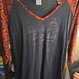 Harley-Davidson Black and Red V-Neck Shirt